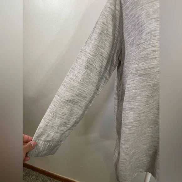 J Jill Womens Med Popover Tunic Shirt Gray Heather L-Sleeve Tencel Linen - Picture 2 of 9